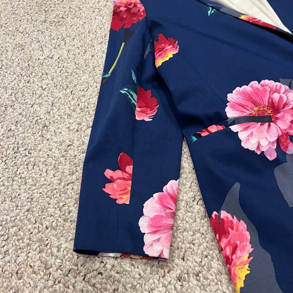 Banana Republic Floral Blazer Sz 14 Gerber Daisy Blue Pink Casual Preppy Spring - Picture 3 of 7